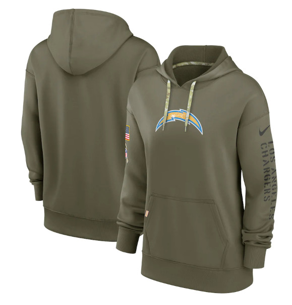 Women's Los Angeles Chargers 2022 Olive Salute to Service Therma Performance Pullover Hoodie(Run Small)